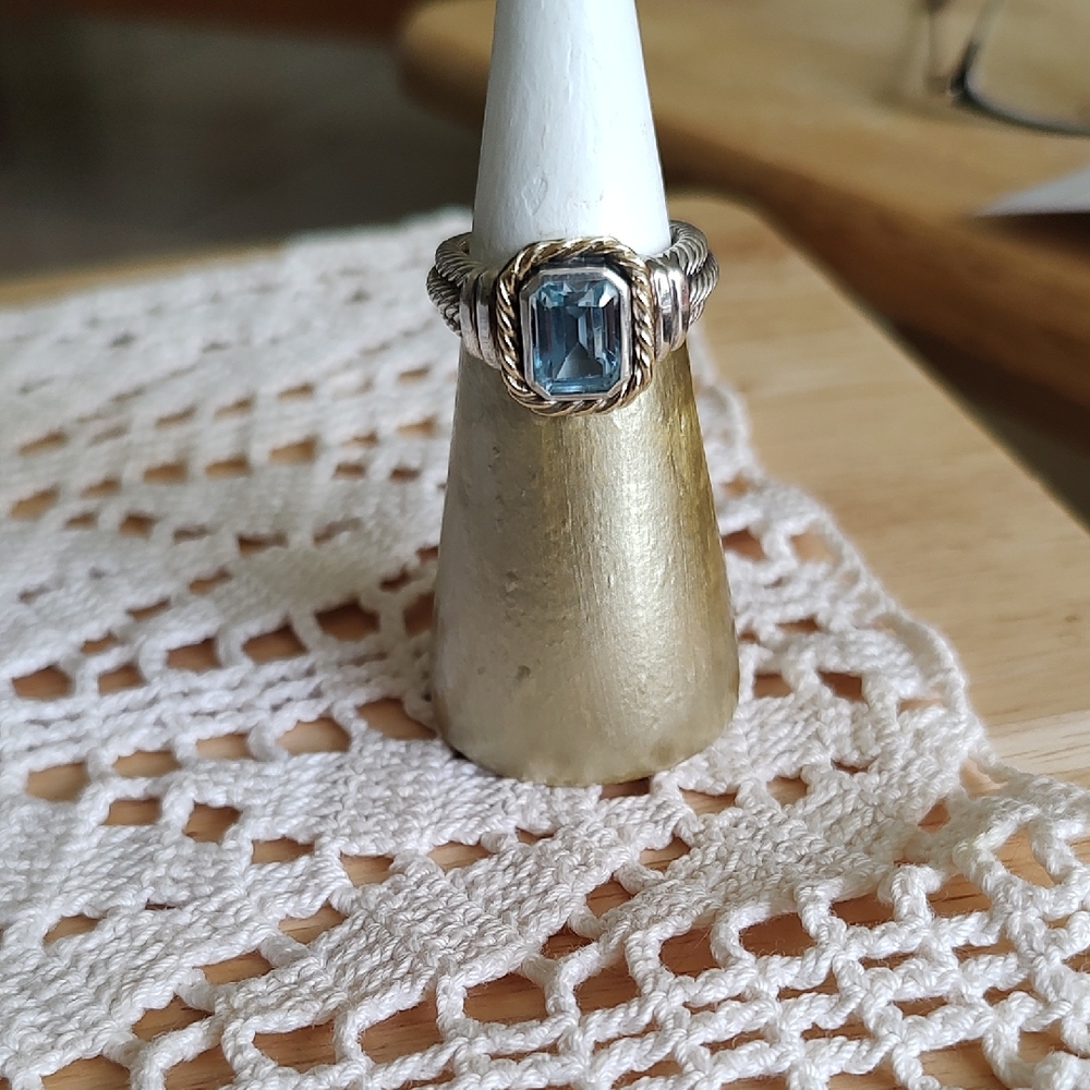 Taylor Sterling Silver Rope-Detail Ring with Blue Topaz Gemstone